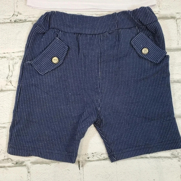 18-24M Navy Blue Faux Suit Baby Boys 2 pcs Outfit. T-Shirt and Shorts Sets - Picture 5 of 11